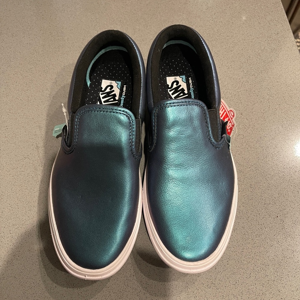 Vans Metallic Blue Slip-On Sneakers